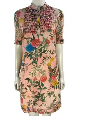 Authentic Gucci Label Removed Silk Pink Floral Ruffle Sheath Dress IT 36 US XS